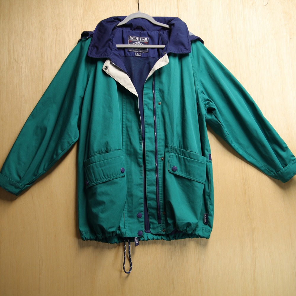 Pacific Trail Seattle USA Vintage Teal Green Navy Windbreaker Jacket Mens Large